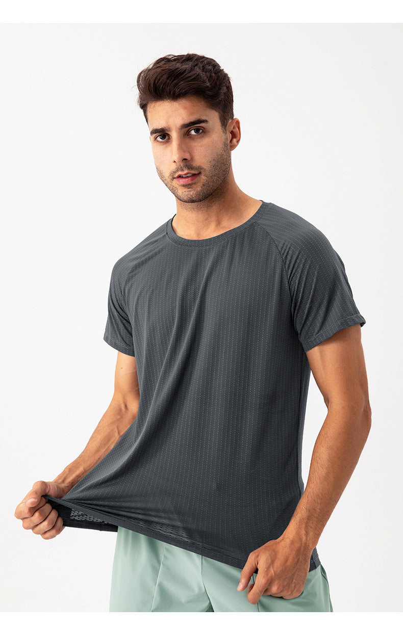 FOUREGG 23.7 Men's summer cool feeling quick-drying loose fitness clothing short-sleeved breathable sweat-wicking round neck casual running sports top 31224