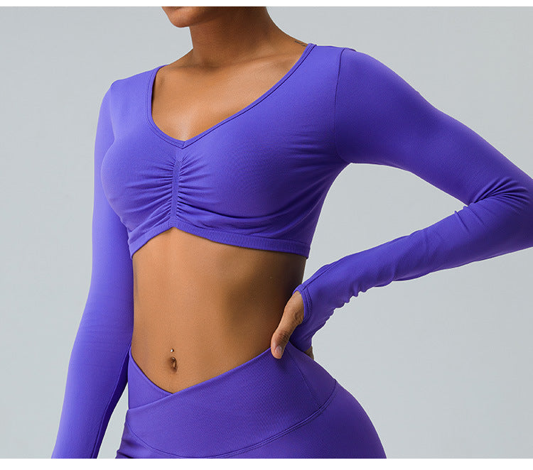 2023.09 Autumn and winter seamless yoga clothing top women slimming short long sleeve T-shirt quick drying sports fitness clothing