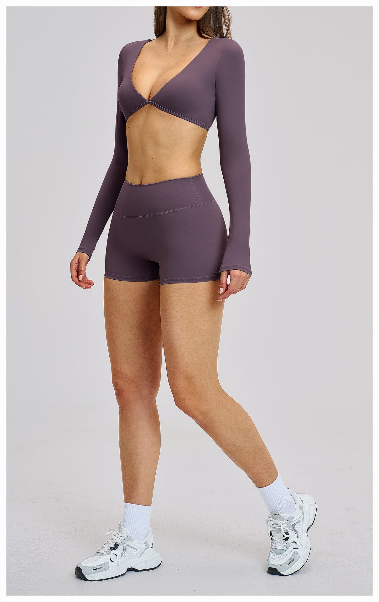 03/2026 Traje de yoga de manga larga estilo europeo y americano, traje deportivo de fitness con cuello halter para correr, ropa de yoga sin espalda cepillada 4201
