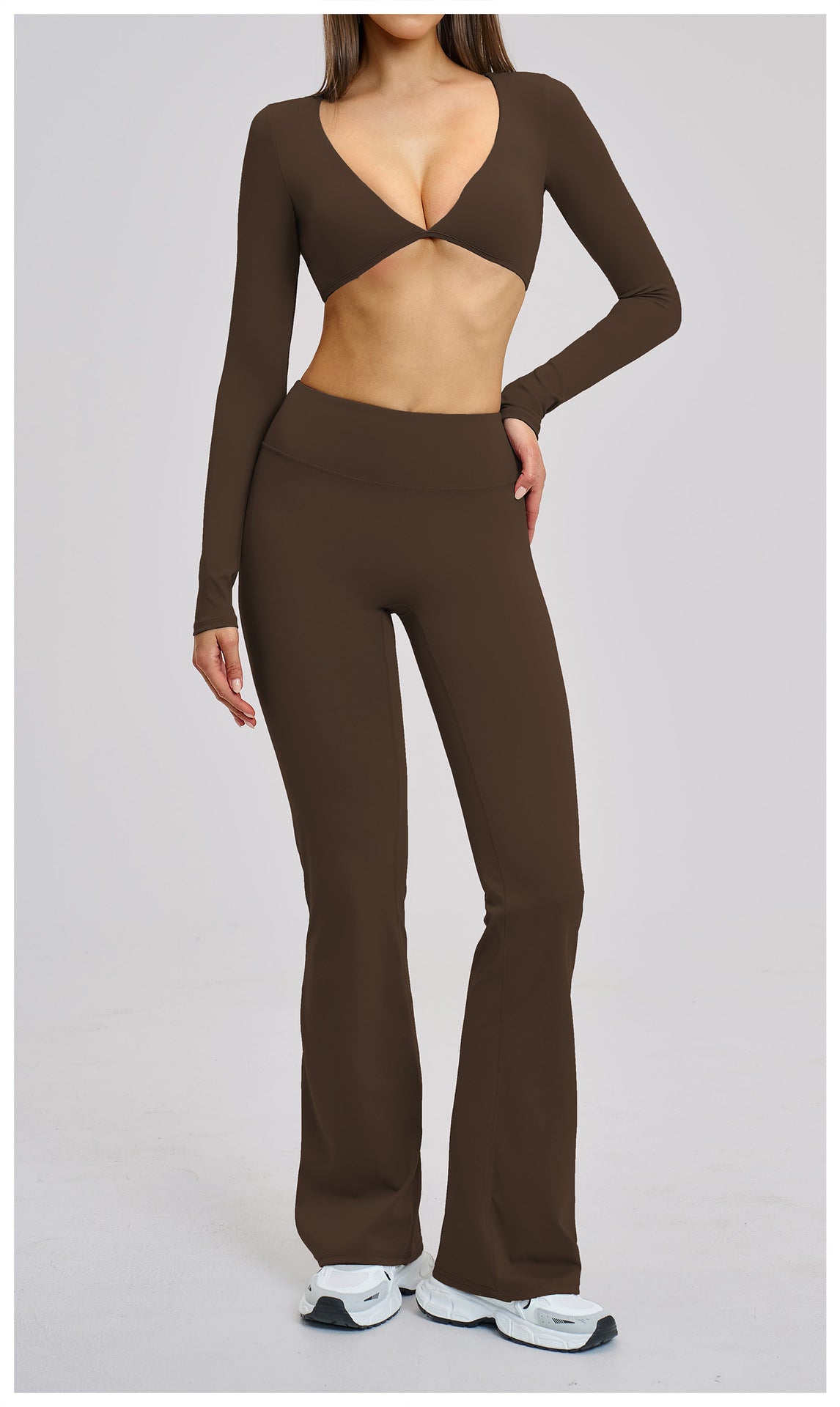 03/2026 Brushed Micro-flare Yoga Set, European and American Style Sports Running Fitness Set, Halter Neck Yoga Suit 4201