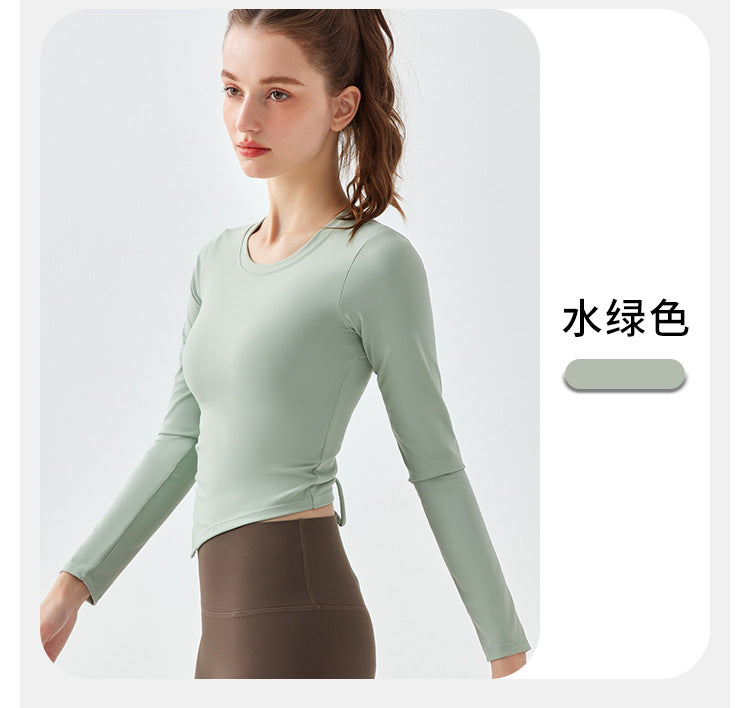2023.08 Yoga clothing women's autumn drawstring hollow fitness long-sleeved Pilates sports tight-fitting running slimming training tops
