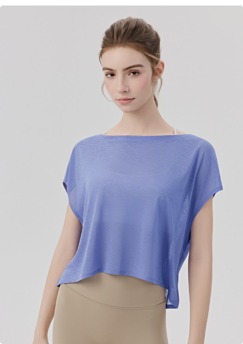 02/2026 Top de yoga holgado para mujer con escote simple, apto para dos usos, camiseta de manga corta casual y deportiva, top de fitness ligero y transpirable para exteriores