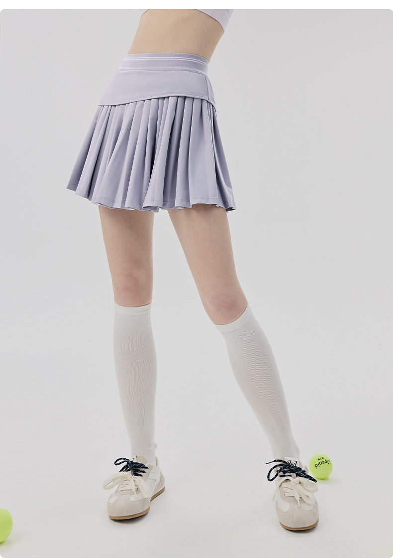 01/2026 Cool-feel sports mini skirt for women, faux two-piece design, anti-exposure yoga skirt with pockets, elastic waist, casual tennis skirt.