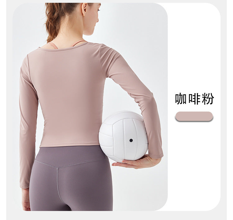 10/2023 sports yoga long-sleeved women's tight-fitting autumn and winter naked sense folds fashion quick-drying Pilates fitness training top