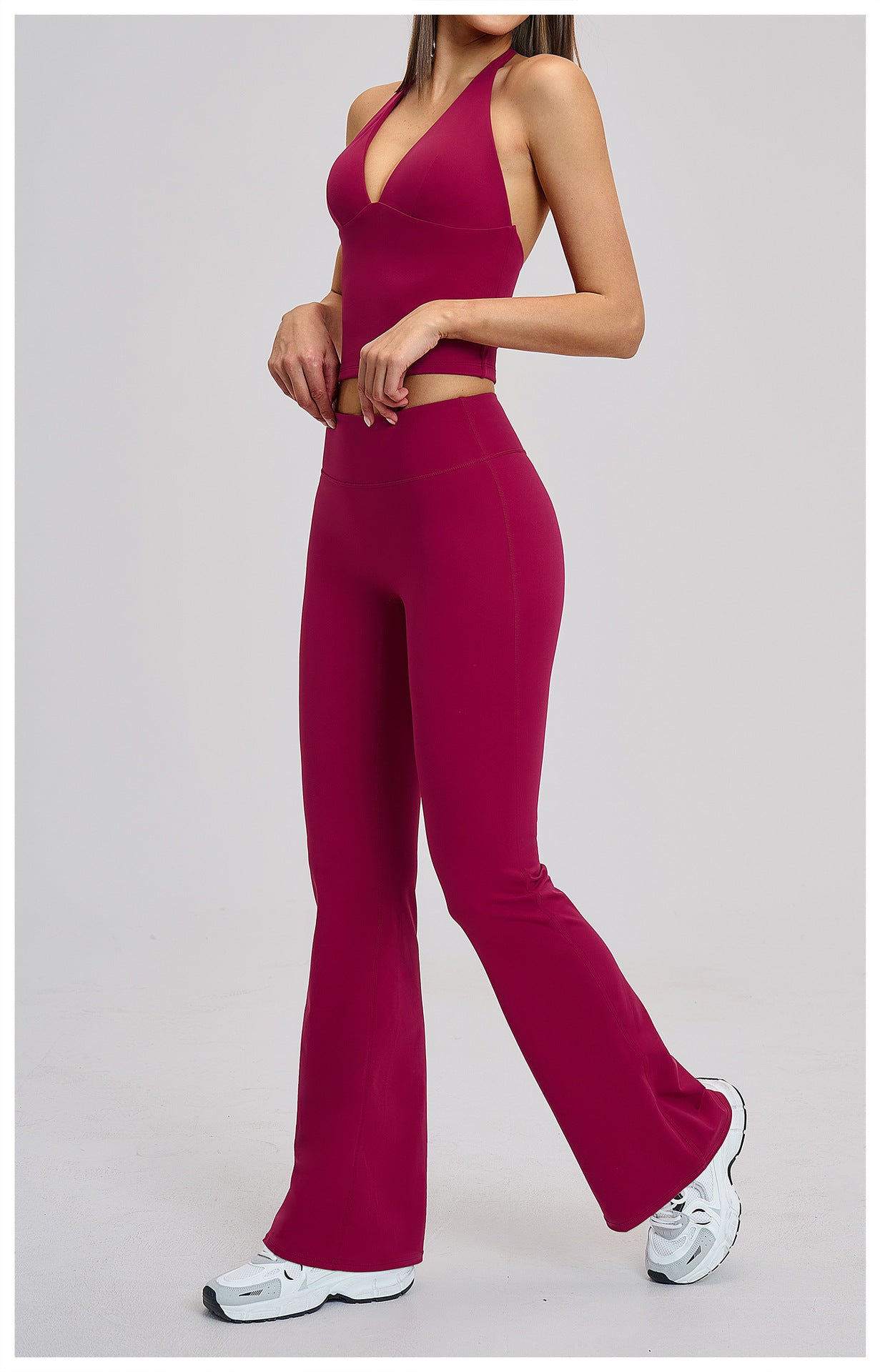03/2026 Brushed Micro-flare Yoga Set, European and American Style Sports Running Fitness Set, Halter Neck Yoga Suit 4201