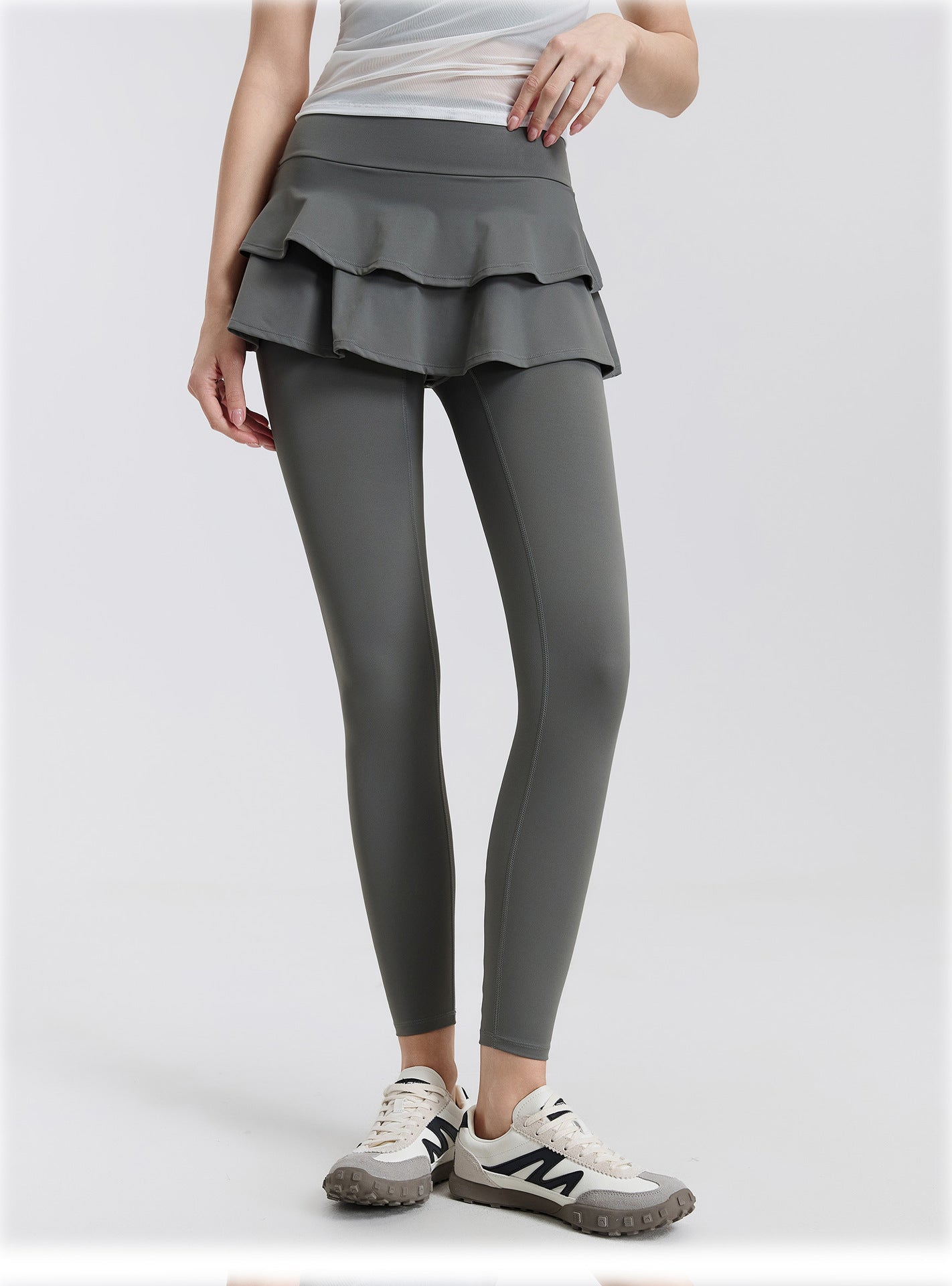 01/2026 High-waisted, two-piece design, nude-feel yoga pants/skirt, suitable for wearing as outerwear, running, sports, breathable, fitness, tights, dance skirt