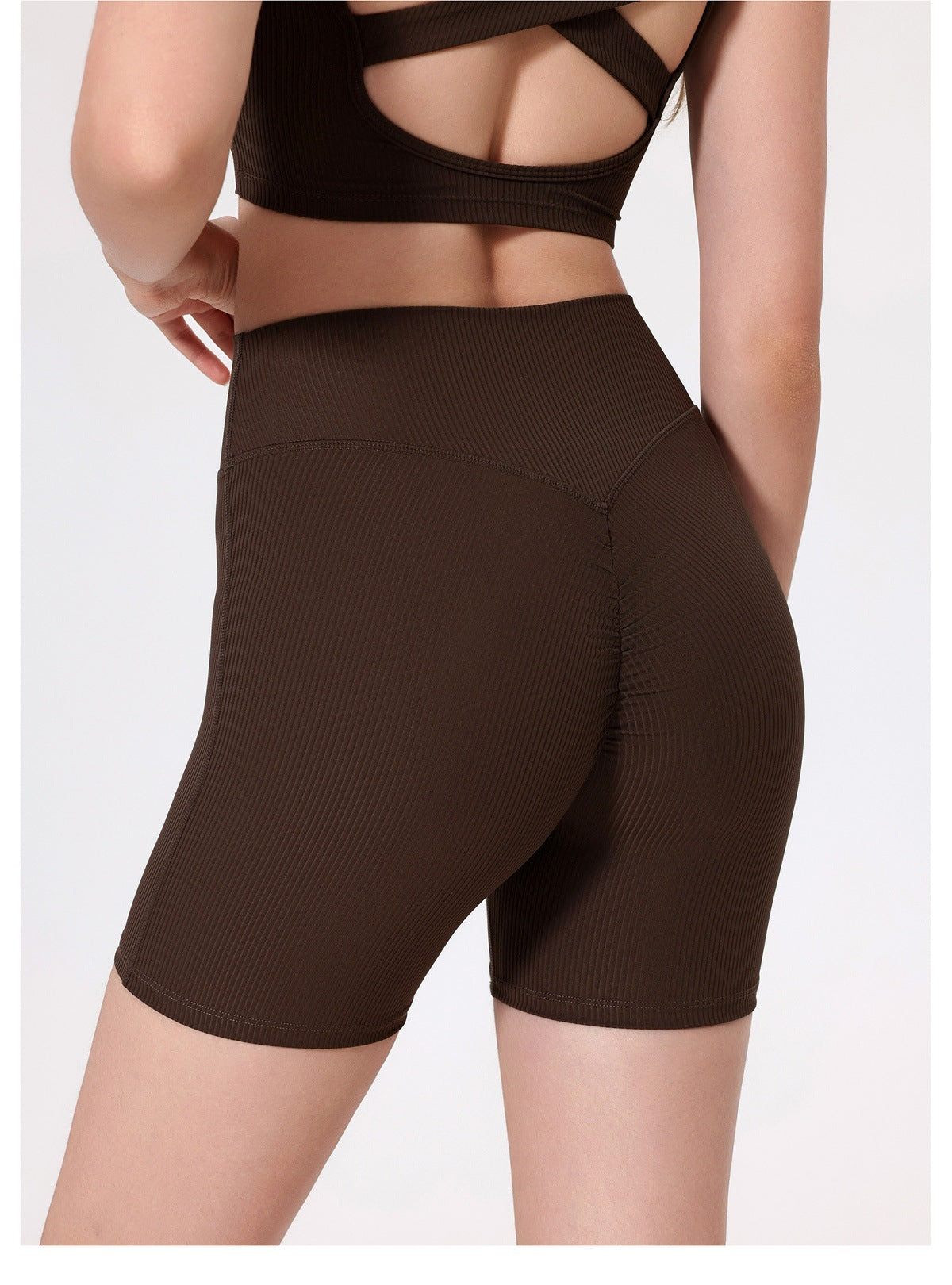 12/2025 fouregg Ribbed Yoga Shorts Peach Lift High-Waisted Gym Biker Shorts YDK5193