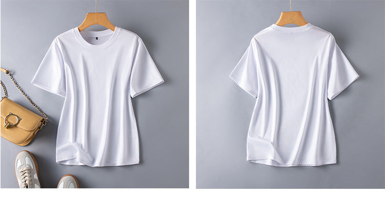 Short-sleeved t-shirt women's mulberry silk round neck bottoming shirt 2023 summer white all-match short half-sleeve ice-like top
