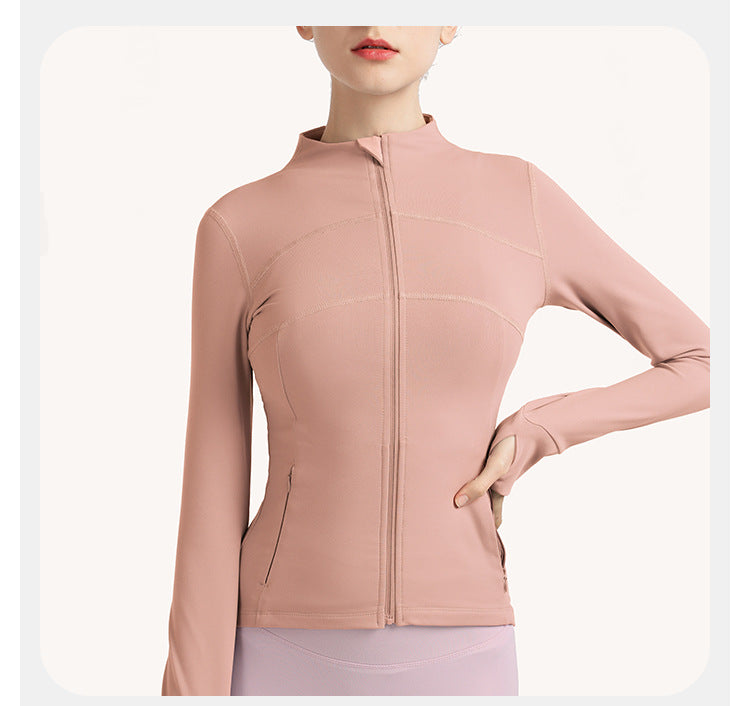 2023.08 Yoga clothing stand-up collar cardigan zipper sports jacket women's tight-fitting running quick-drying long-sleeved fitness clothing jacket jacket autumn