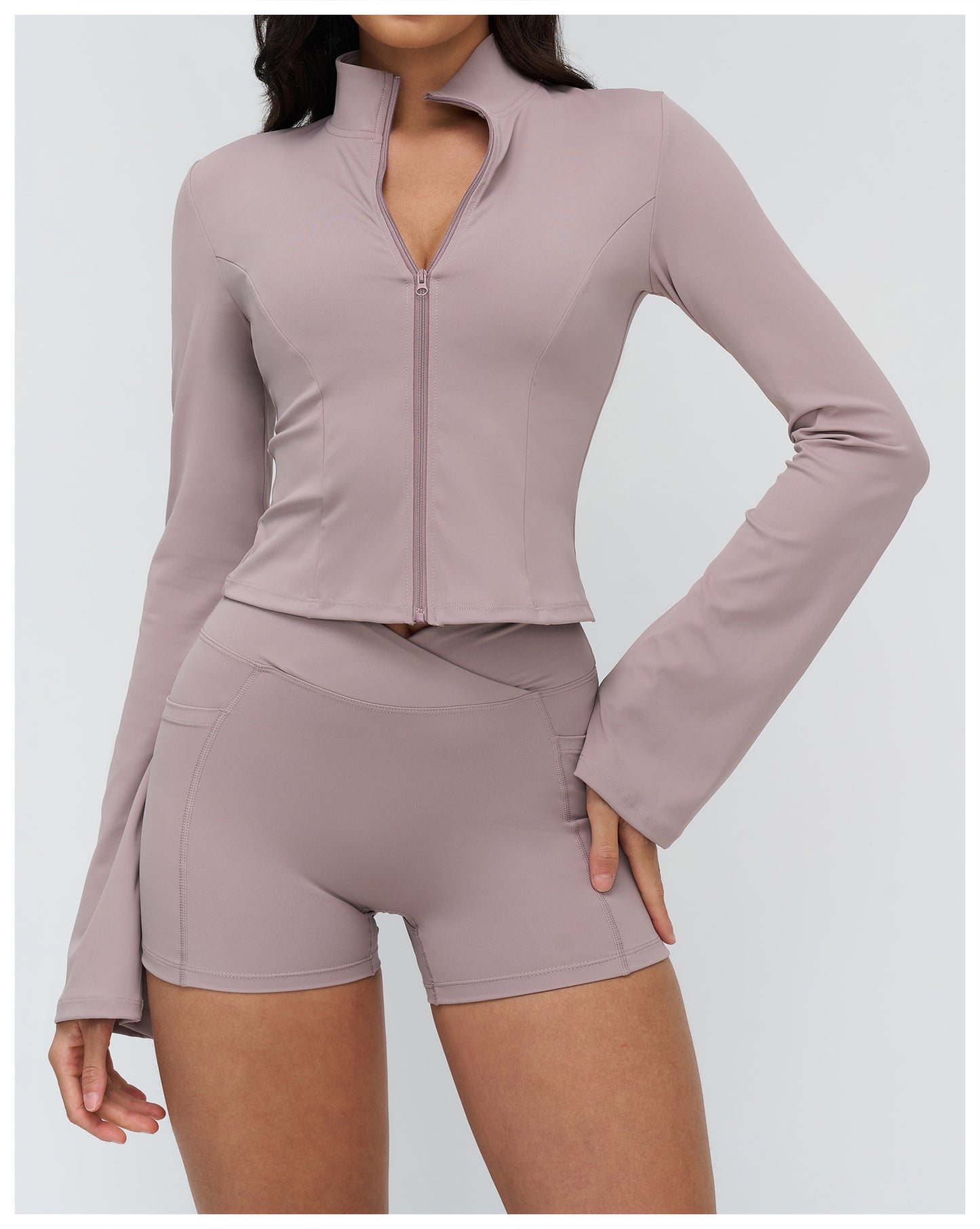 12/2025 Yoga coat, stand-up collar, zipper, flared sleeve, fashionable coat, outdoor running sports top, women 4518