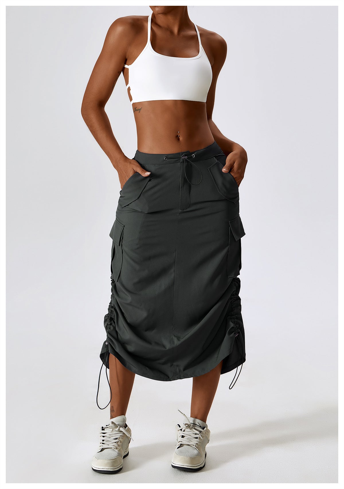 23.07 retro tooling skirt waist sports casual skirt mid-length all-match tooling pocket skirt 8336