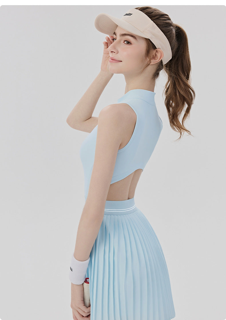 01/2026 Women's tennis dress with padded bra to prevent wardrobe malfunction, yoga bodysuit, badminton-inspired cool and breathable sports skirt/pants