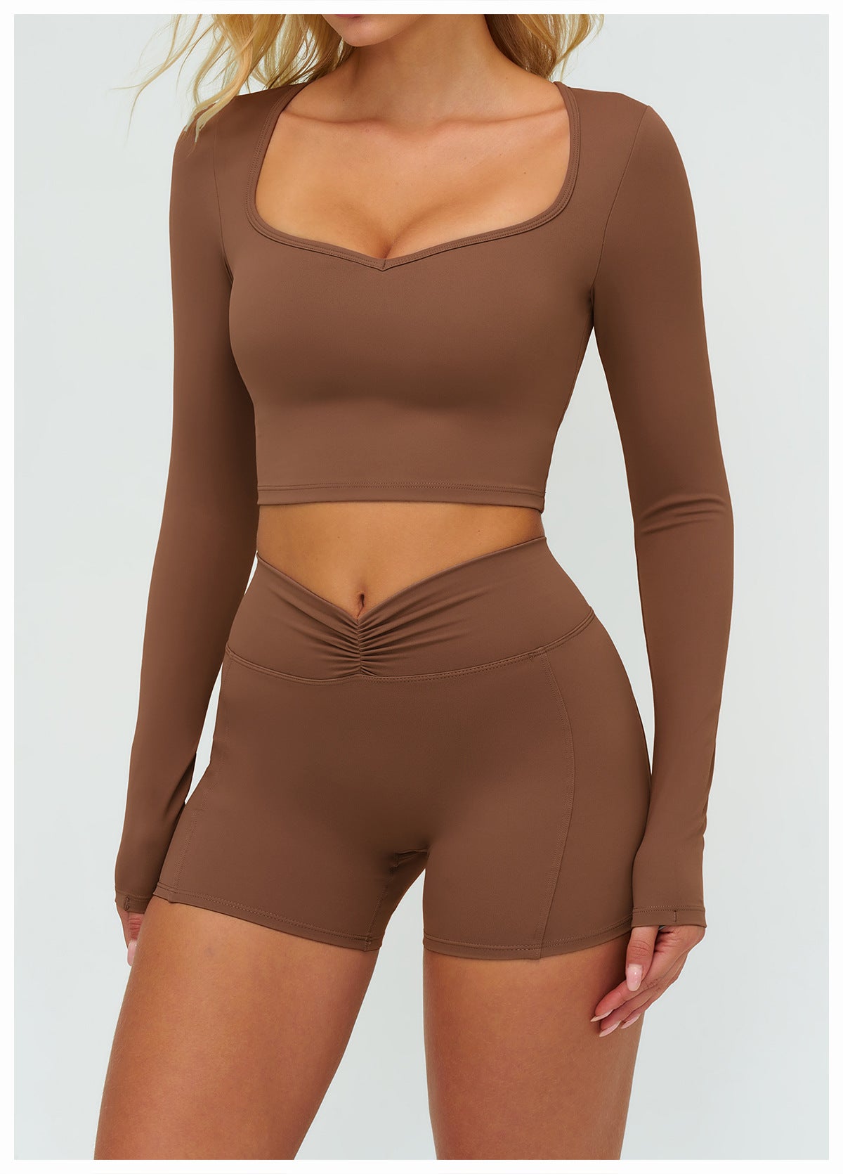 12/2025 Autumn/Winter Cross-Border Brushed Long-Sleeved Yoga Wear, Outdoor Running Fitness Wear, Casual Sports Top 9313