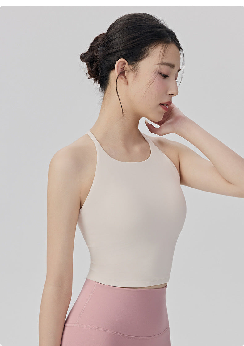01/2026 Women's sweat-wicking, quick-drying yoga vest with bra pads to support underarm fat, fitness top with openwork design and beautiful back, Pilates sports vest.