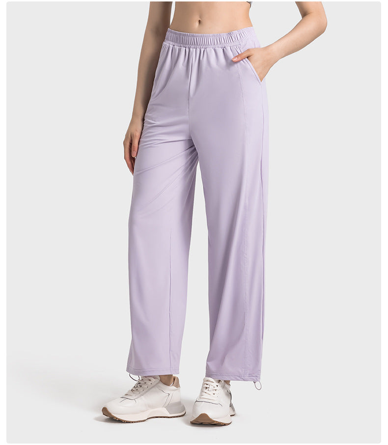 cool feeling original yarn UPF50+ sun protection pants women's outdoor casual all-match drawstring wide-leg straight-leg pants