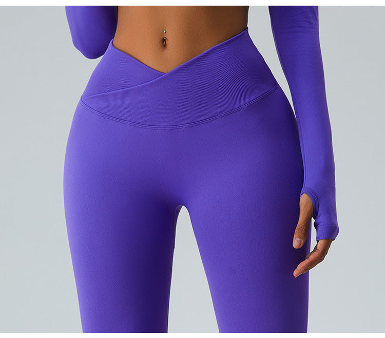 2023.09 High waist cross abdominal yoga pants women seamless hip lift peach pants outdoor sports quick dry running fitness pants