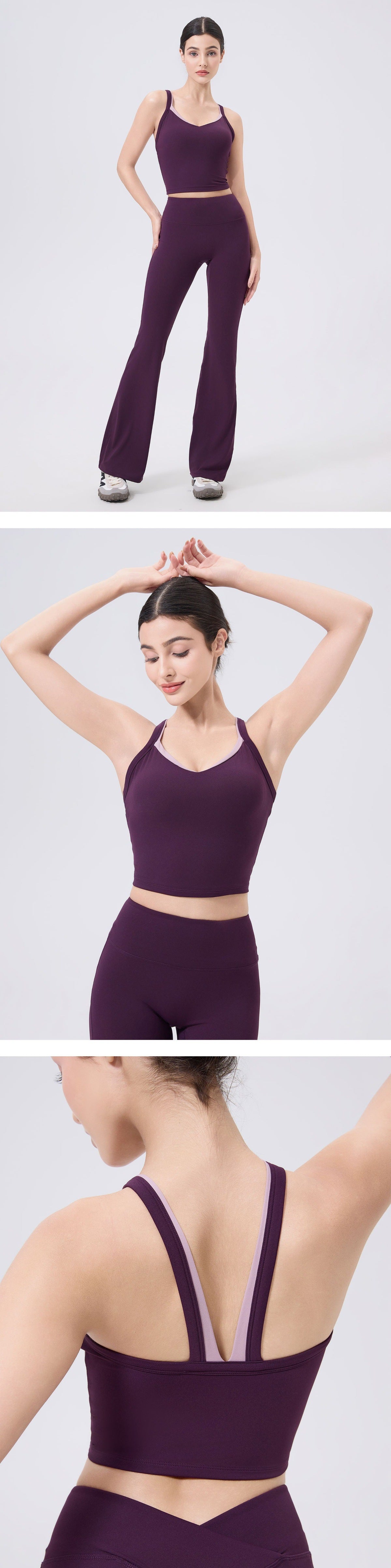 09/2025 Deep V style women's one-piece shock-absorbing running bra with integrated back support for sports and fitness, featuring quick-drying fabric.