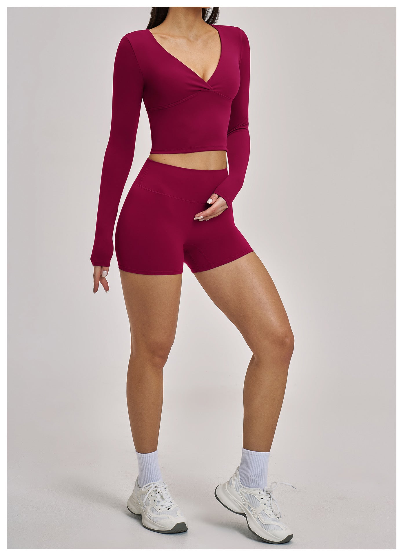 03/2026 European and American style long-sleeved yoga suit, sports running halter neck fitness suit, brushed backless yoga wear 4520
