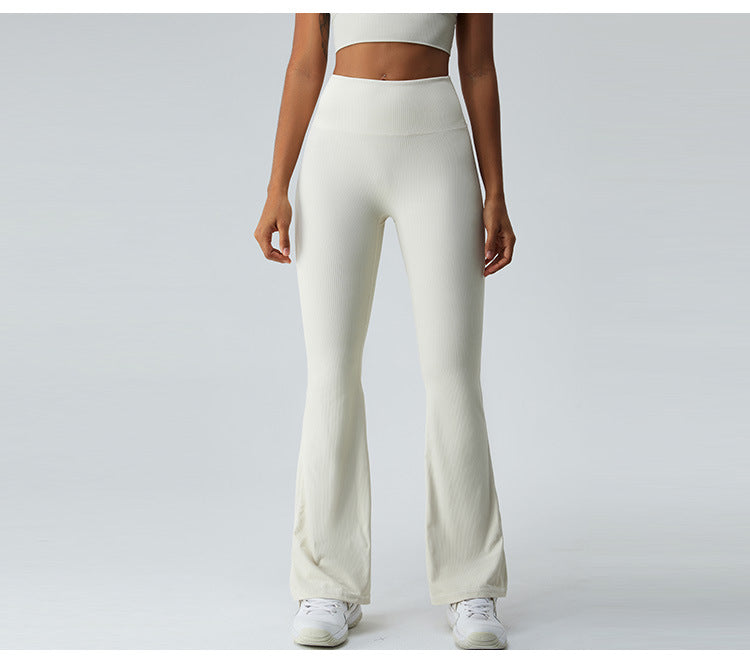 2023.09 ribbed Thread high waist yoga bell-bottom pants for women without T line belly pull-in micro dry sports running fitness pants
