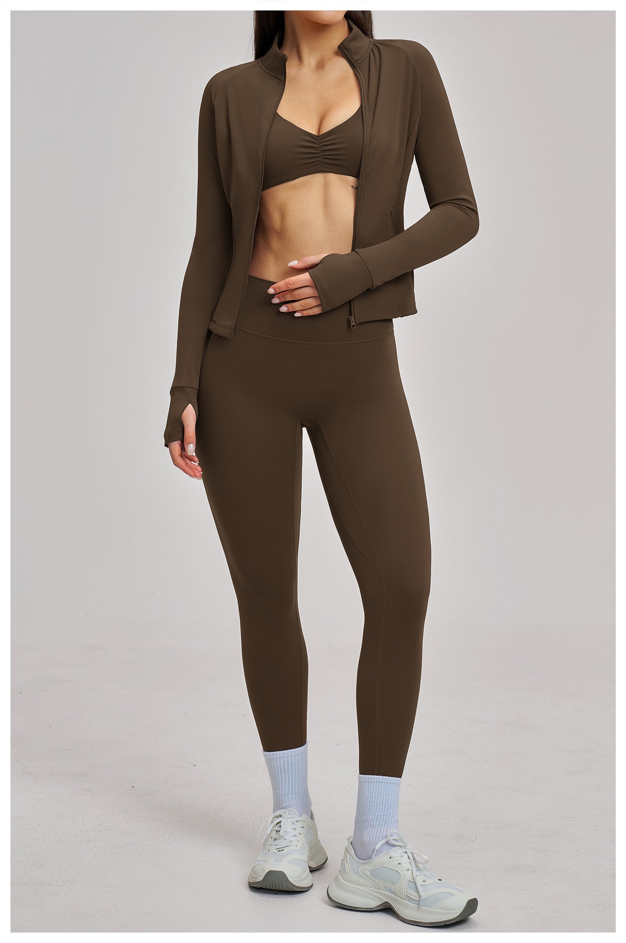 03/2026 Conjunto deportivo con cremallera acanalada - Conjunto casual para mujer - Ciclismo al aire libre, running y triatlón de fitness 4510