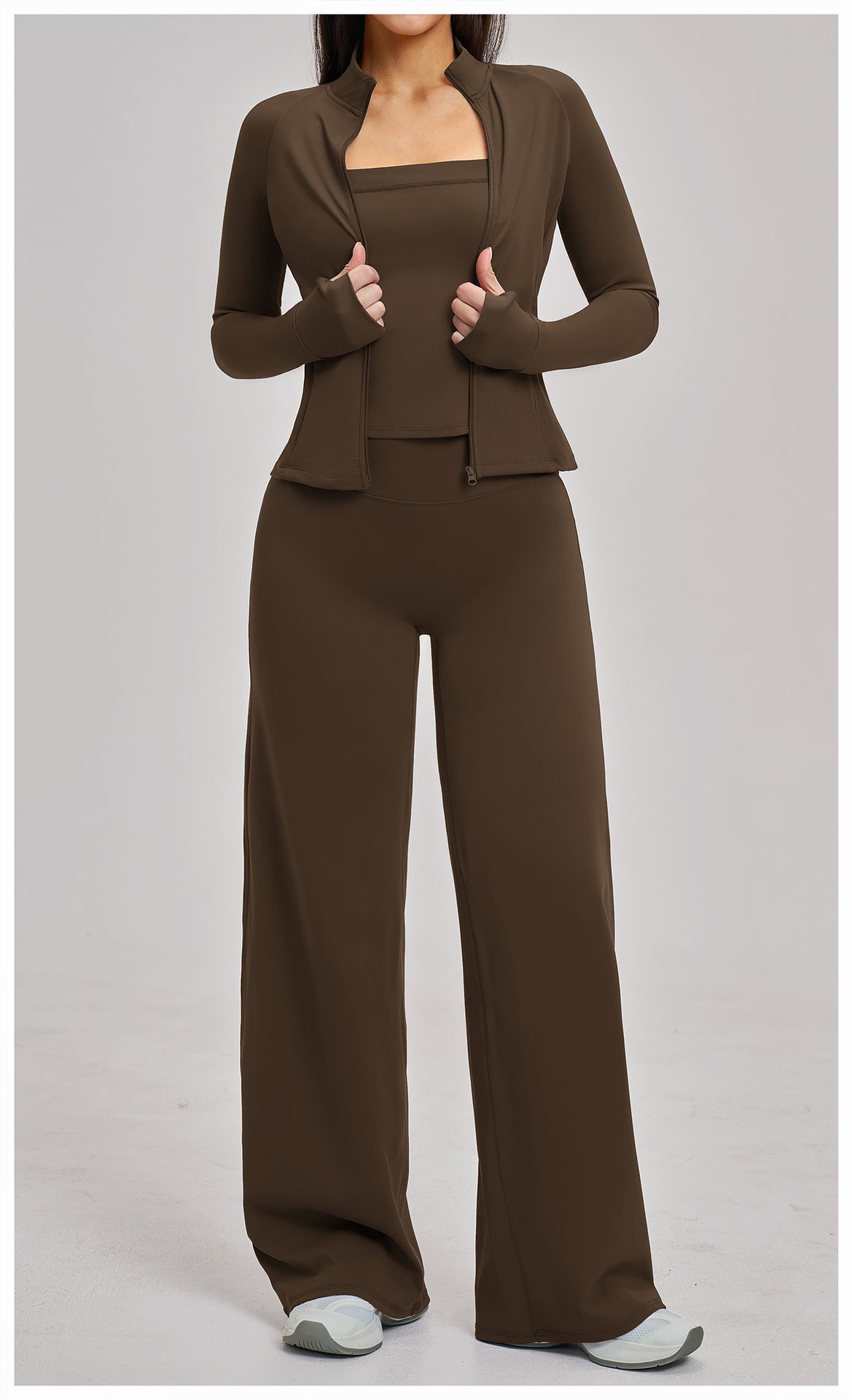 03/2026 Spring quick-drying sportswear set, zip-up casual suit, women's outdoor running and cycling sports three-piece set 4510