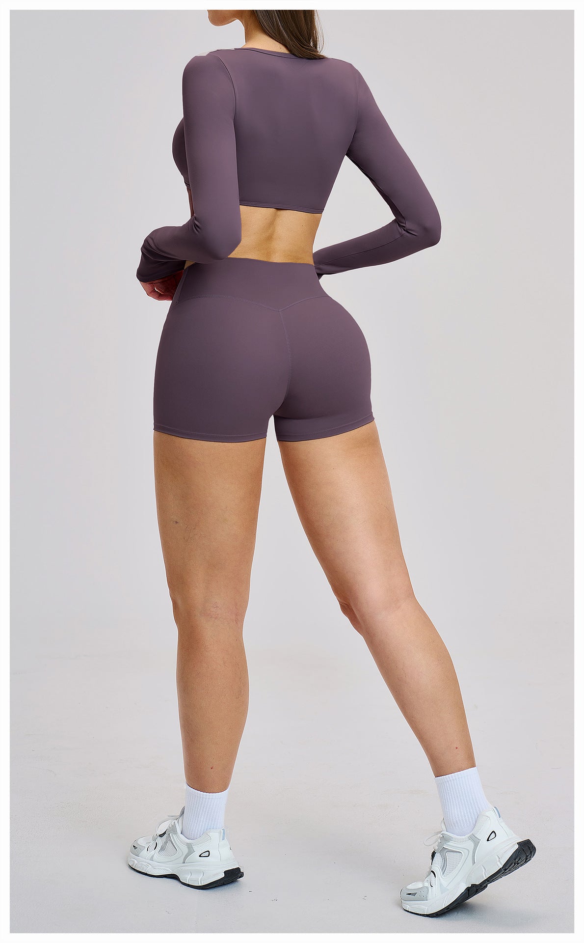 03/2026 Traje de yoga de manga larga estilo europeo y americano, traje deportivo de fitness con cuello halter para correr, ropa de yoga sin espalda cepillada 4201