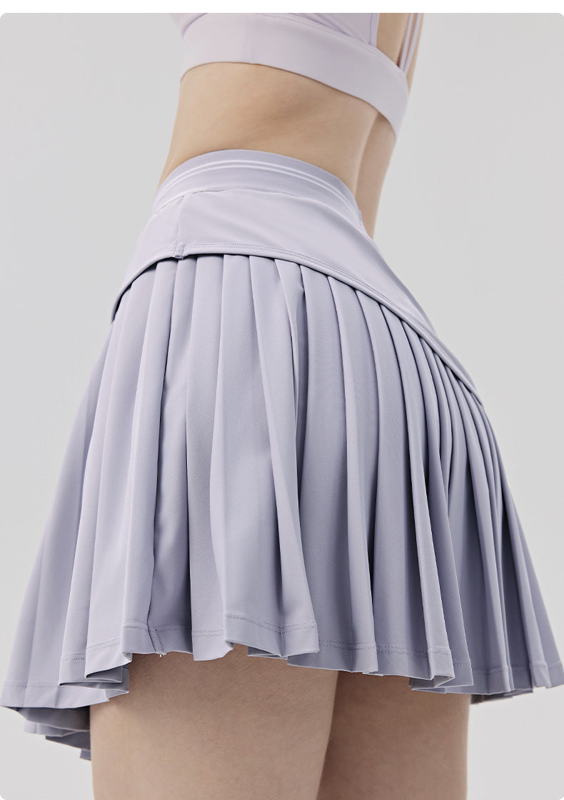 01/2026 Cool-feel sports mini skirt for women, faux two-piece design, anti-exposure yoga skirt with pockets, elastic waist, casual tennis skirt.