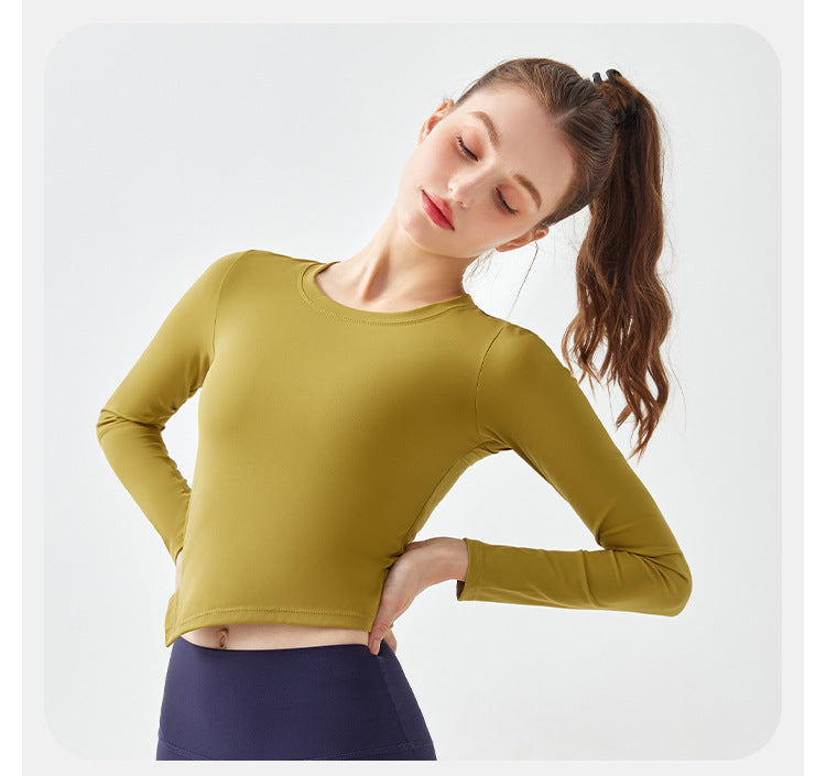 2023.08 Yoga clothing women's autumn drawstring hollow fitness long-sleeved Pilates sports tight-fitting running slimming training tops