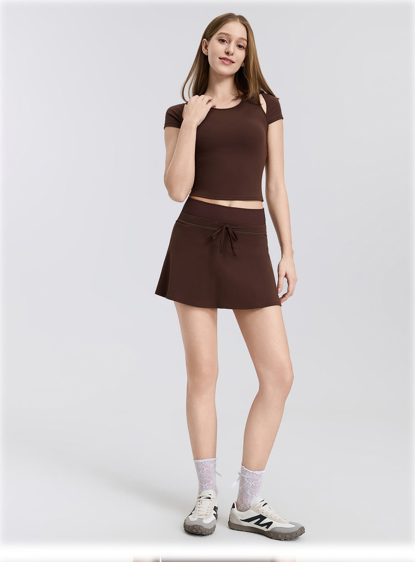03/2026 Minifalda deportiva de secado rápido con doble cintura, minifalda de yoga elástica acanalada de corte A, minifalda de tenis deportiva antiexposición