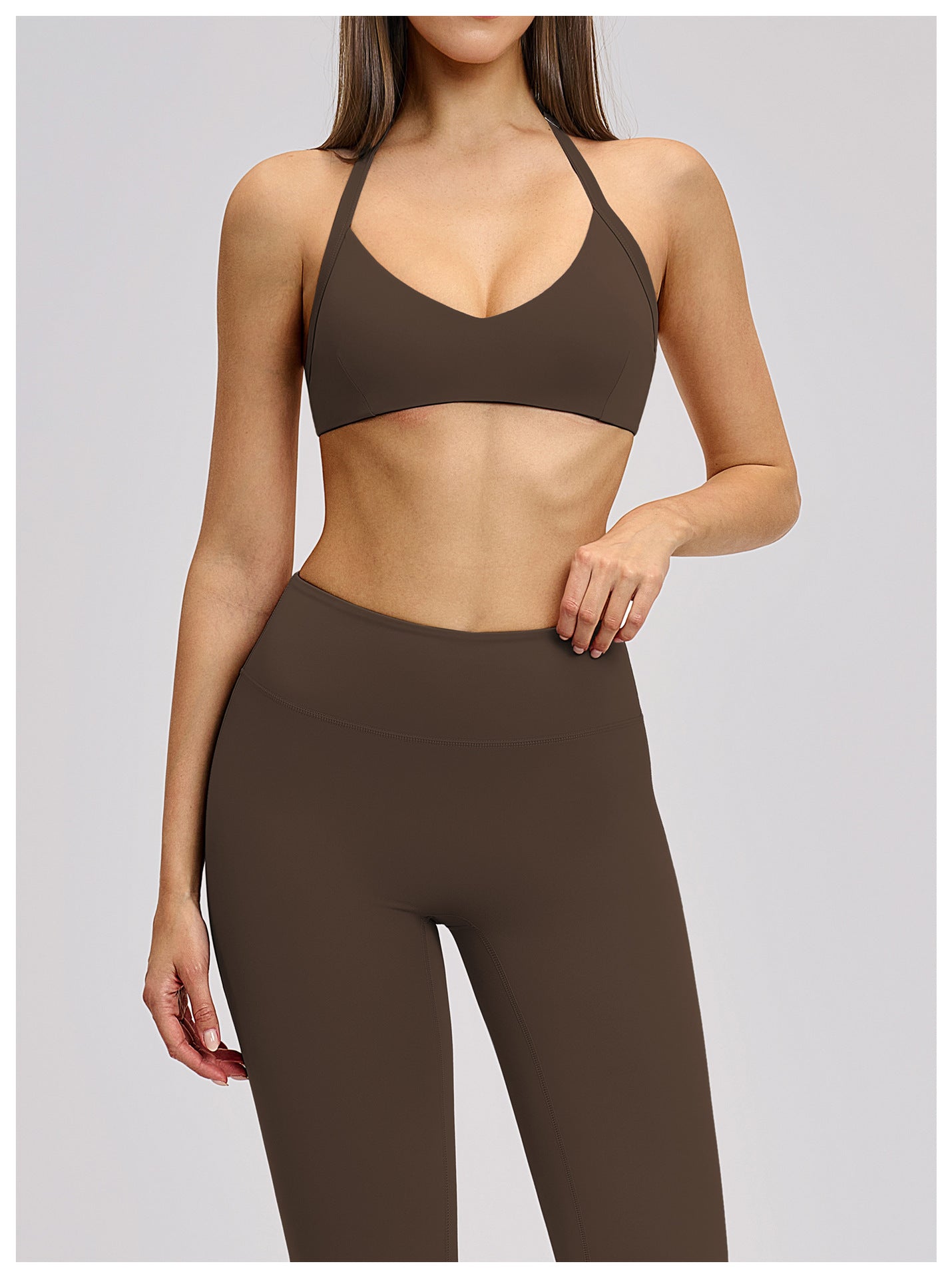 02/2026 Brushed halter neck sports bra with open back, yoga underwear, sports running fitness bra 4201