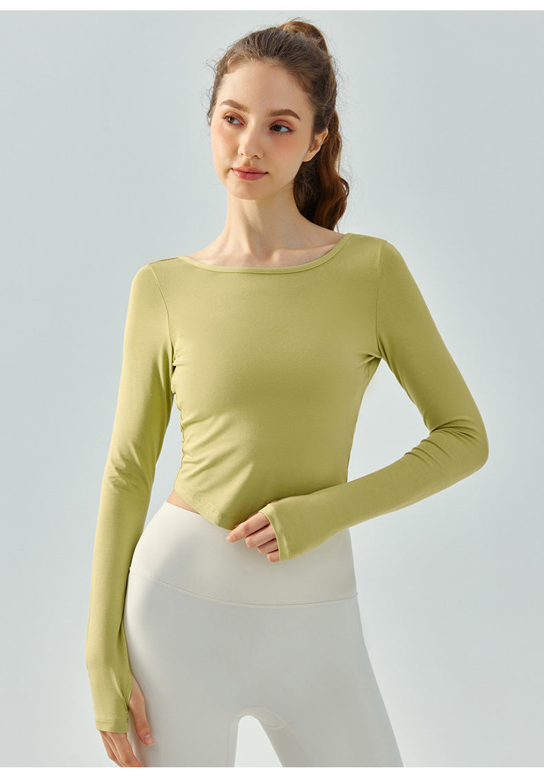 yoga clothing long-sleeved solid color loose sports top arc hem breathable quick-drying fitness clothing