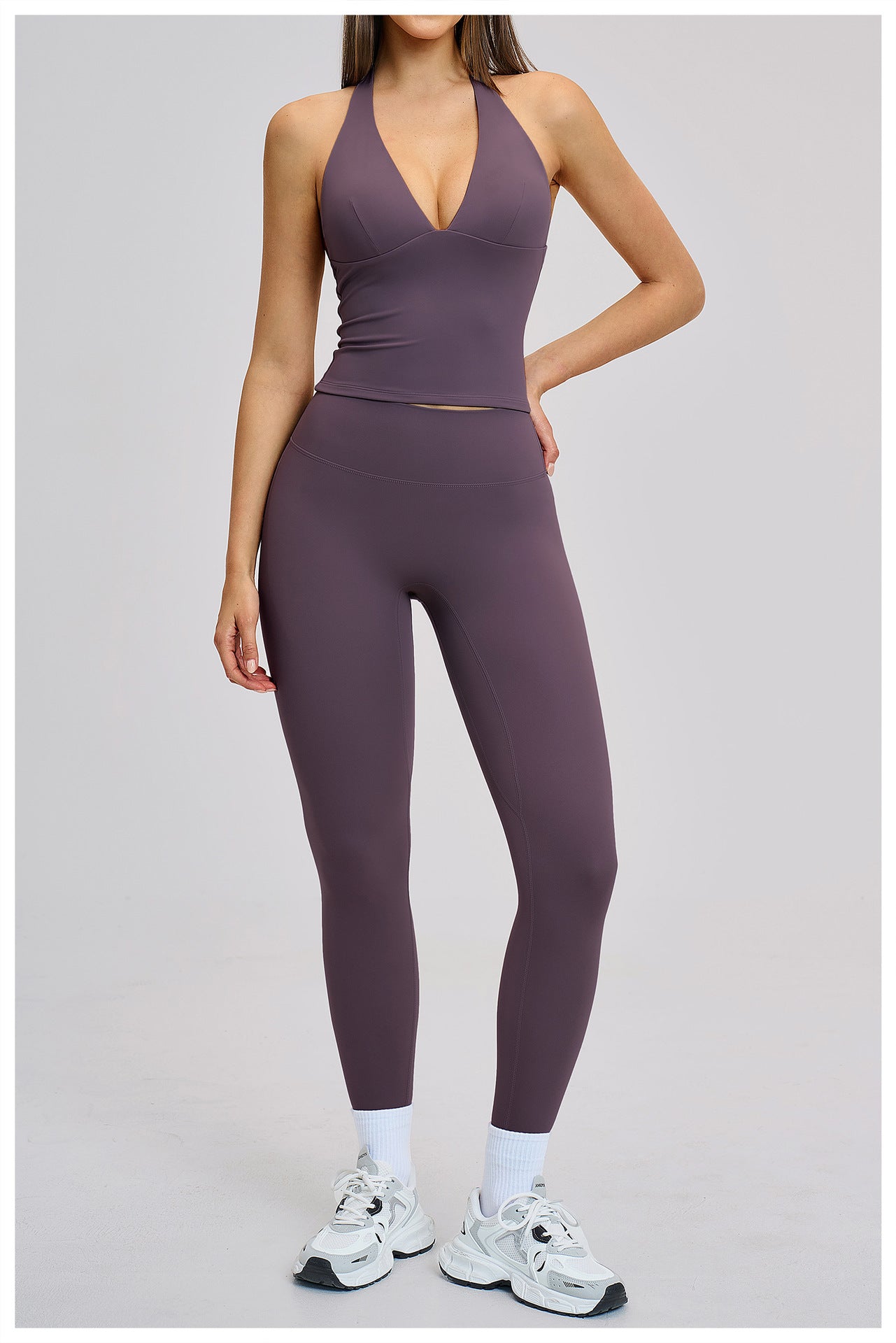 03/2026 Spring European and American style outdoor sports fitness set, brushed tight-fitting yoga wear, halter neck and beautiful back yoga set 4201
