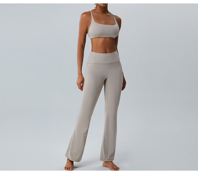 2023.08 Autumn new naked sense of lean speaker yoga pants women micro stretch wide leg pants high waist lift hip outdoor sports fitness pants