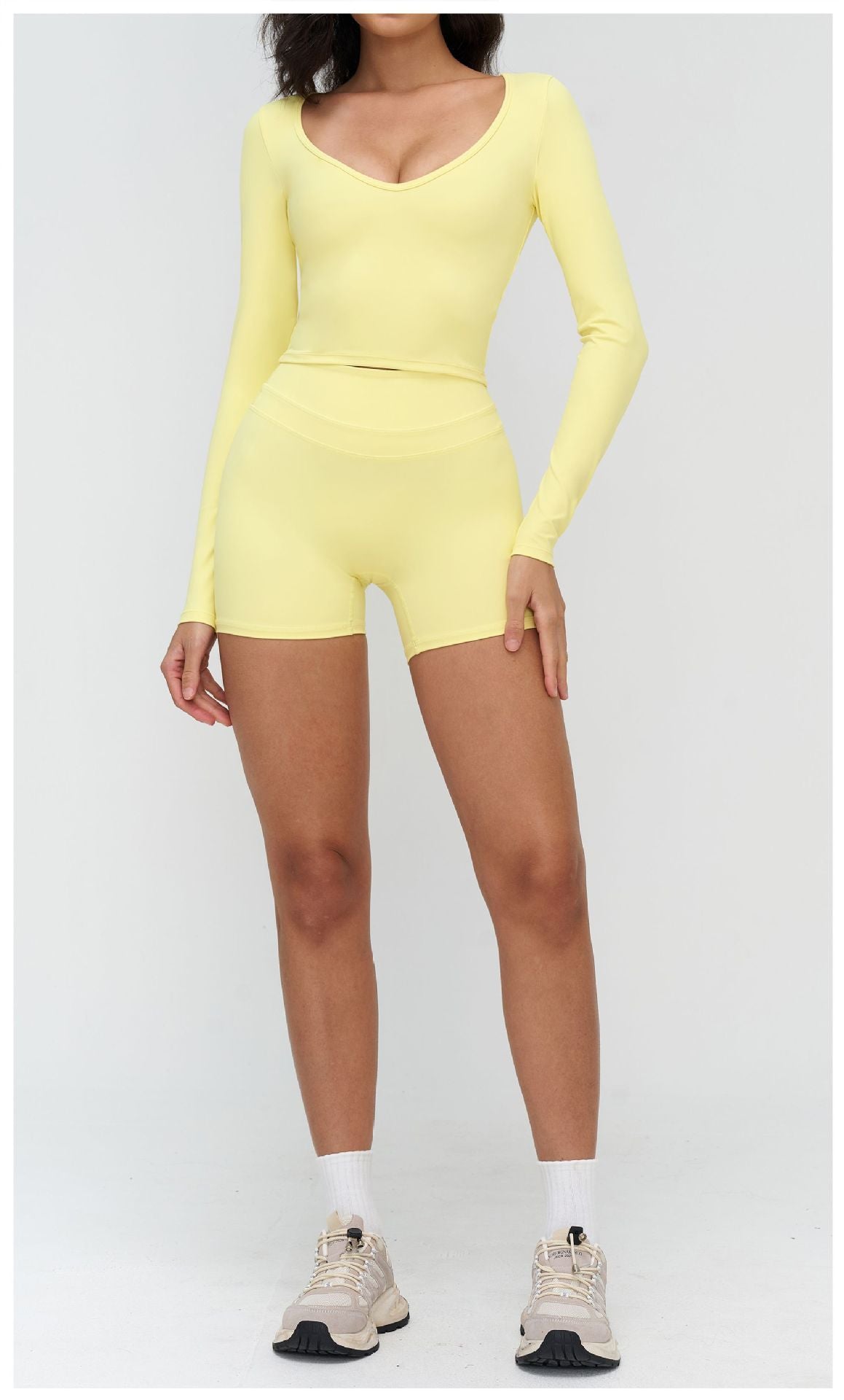 12/2025 Brushed yoga long-sleeved V-neck T-shirt, tight casual yoga wear, outdoor running and fitness sport top 3109 -