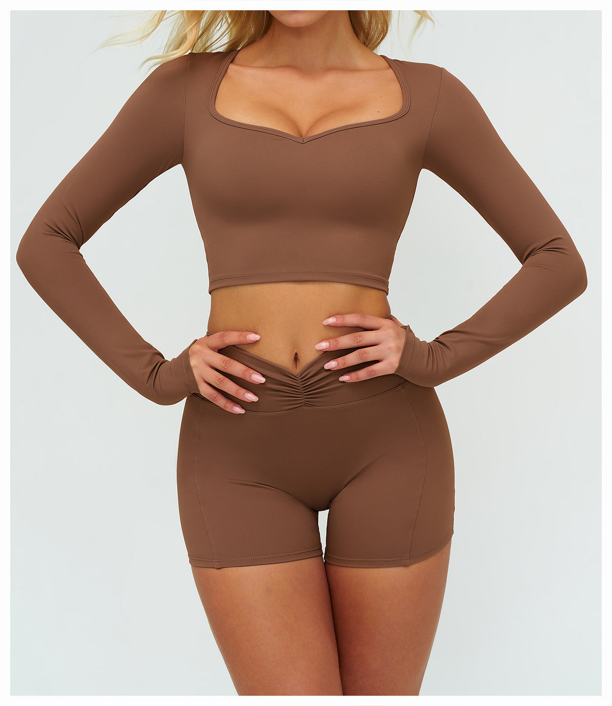 12/2025 Autumn/Winter Cross-Border Brushed Long-Sleeved Yoga Wear, Outdoor Running Fitness Wear, Casual Sports Top 9313