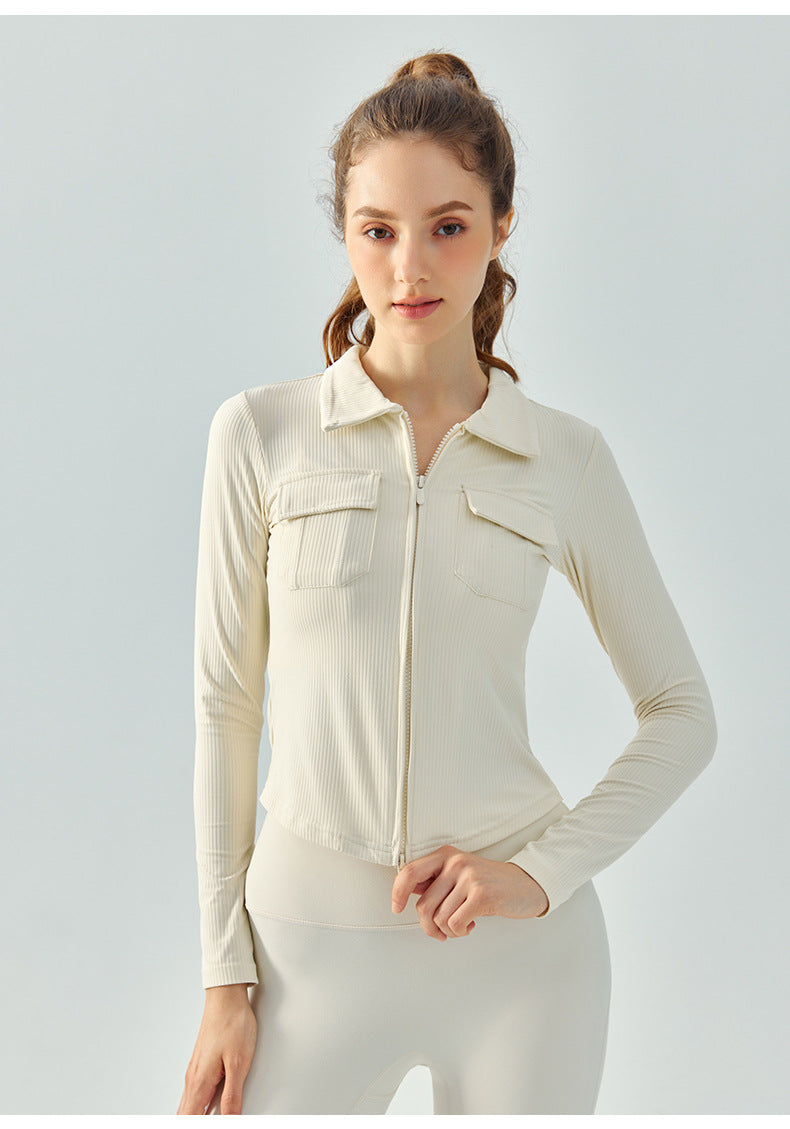 23.07 Lapel slim yoga jacket female slim double-headed zipper yoga clothing long-sleeved running breathable quick-drying fitness top