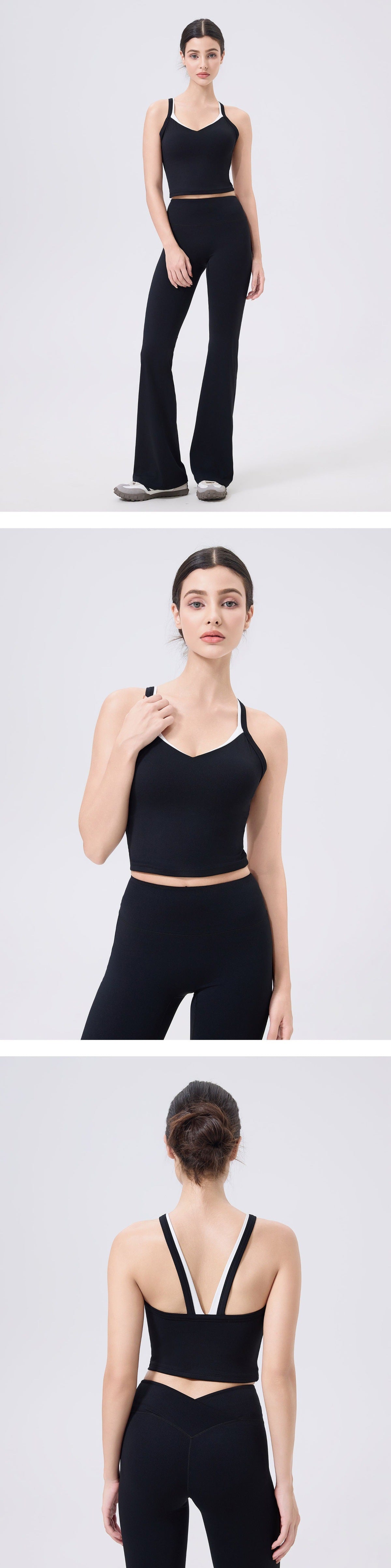 09/2025 Deep V style women's one-piece shock-absorbing running bra with integrated back support for sports and fitness, featuring quick-drying fabric.