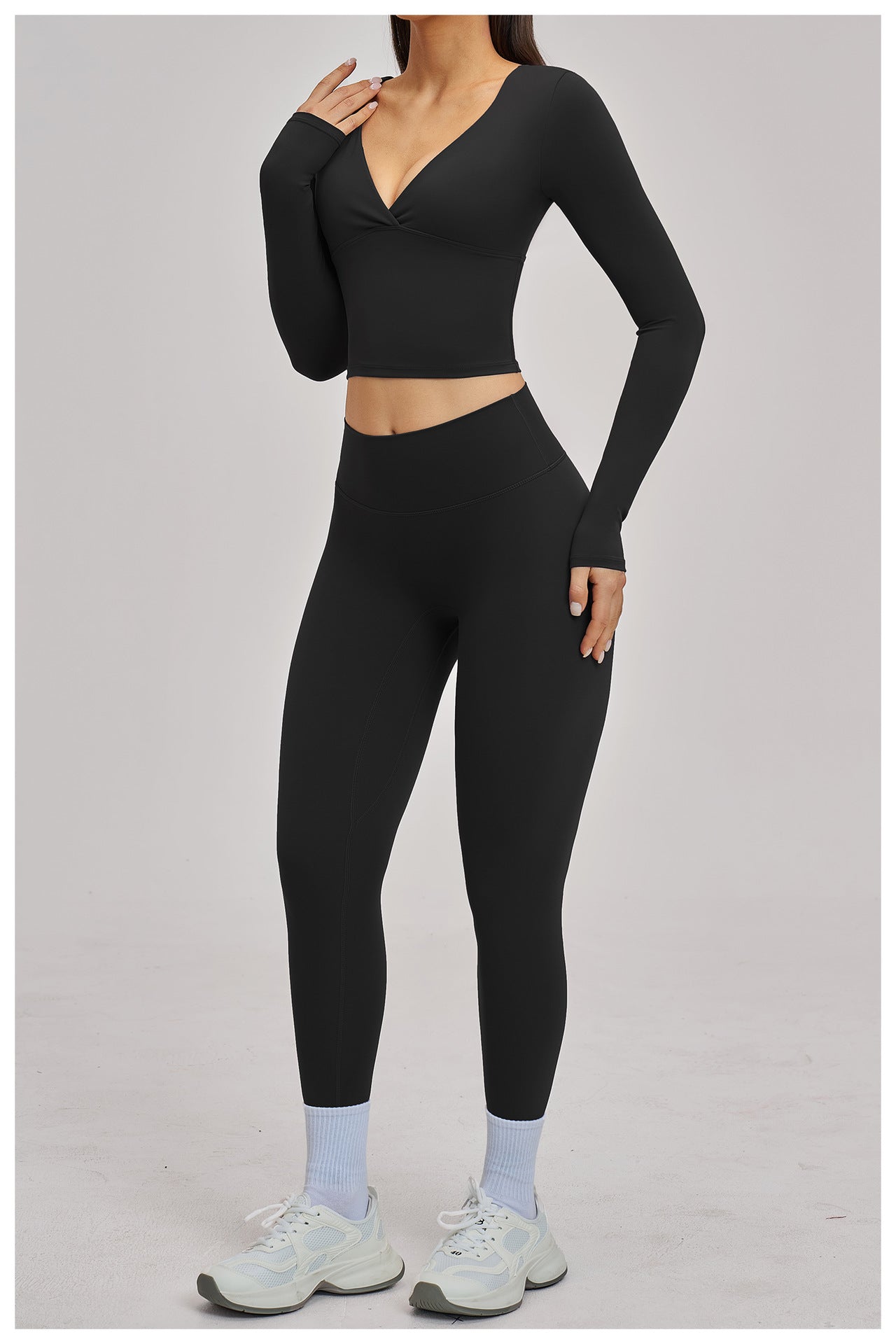 03/2026 European and American style brushed long-sleeved yoga set, sports running fitness set, versatile casual yoga wear 4520
