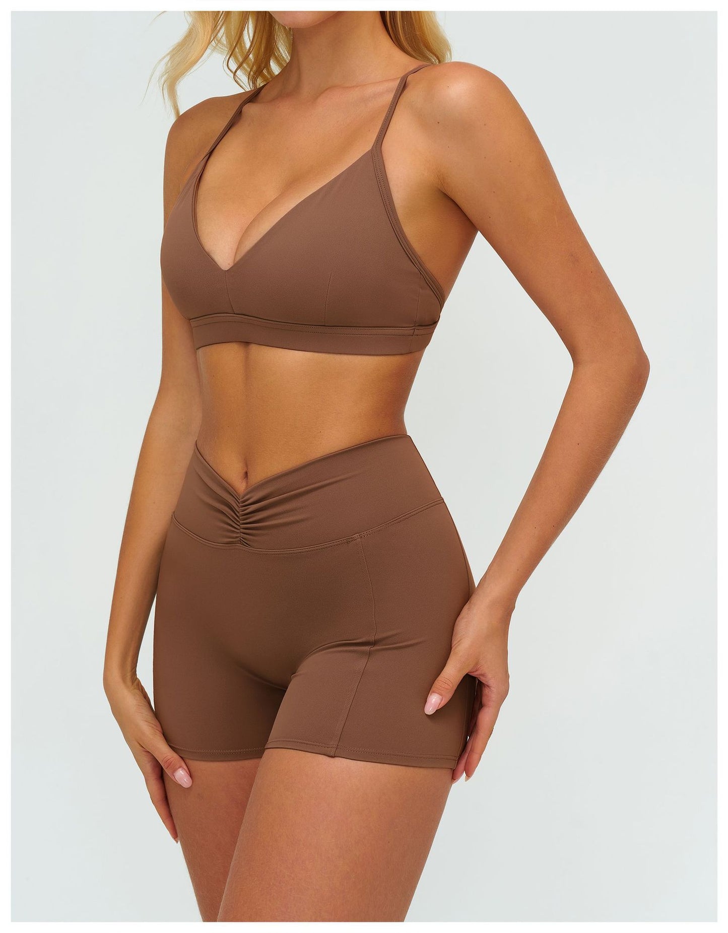 12/2025 Sujetador de yoga con cuello en V cepillado y espalda en forma de Y, sujetador deportivo ajustable, sujetador deportivo para fitness y correr 9313 -