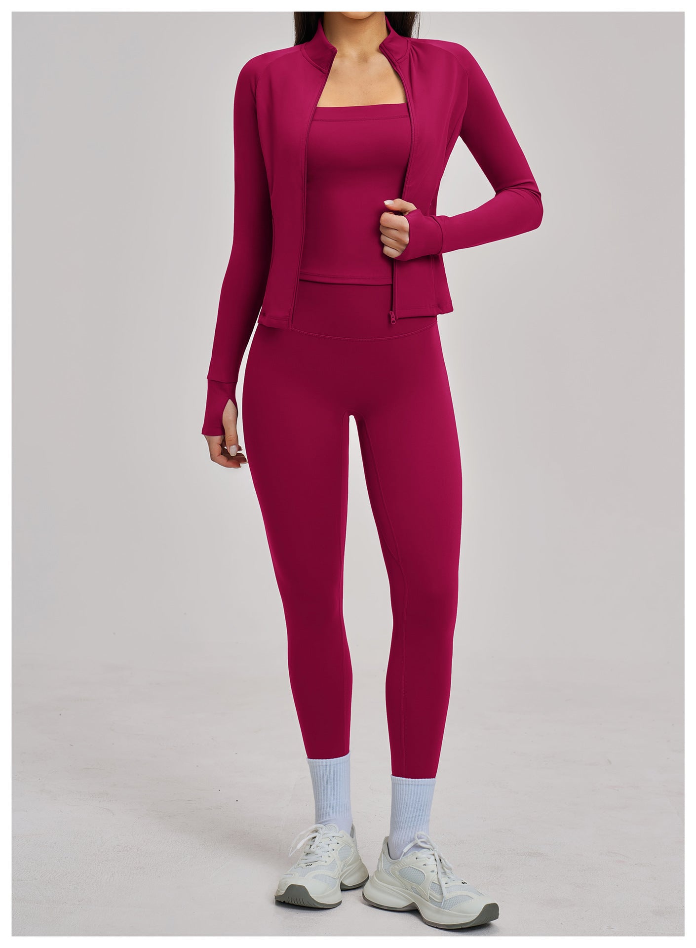 03/2026 Women's outdoor cycling and running sports three-piece set with brushed zipper, 4520