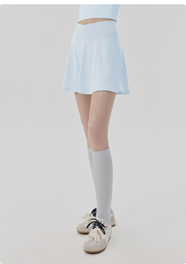 01/2026 Cool-feel sports mini skirt for women, two-piece design, anti-exposure yoga mini skirt, outdoor casual sun protection, tennis skirt with pockets.