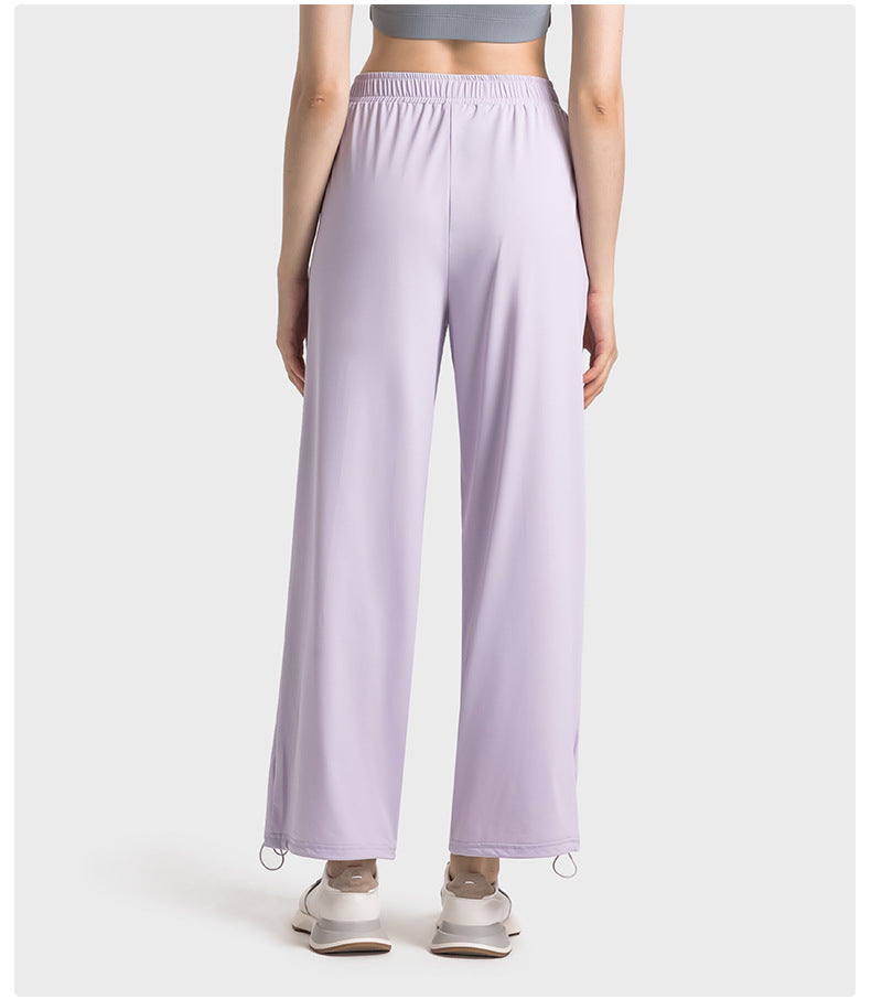 cool feeling original yarn UPF50+ sun protection pants women's outdoor casual all-match drawstring wide-leg straight-leg pants