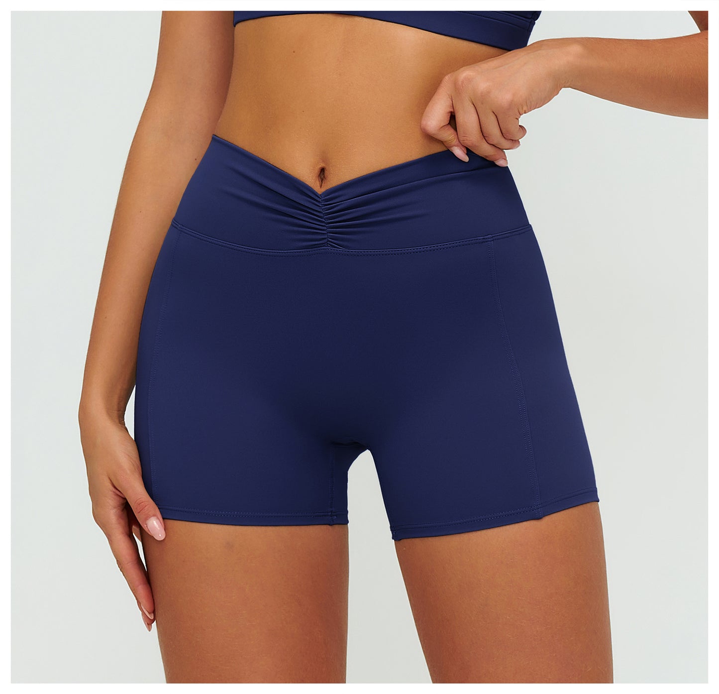 12/2025 Women's high-waisted, brushed yoga shorts with pleats and hip-lifting design, perfect for outdoor running and sports (style number 9313).