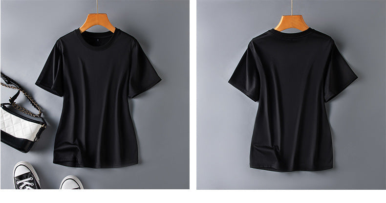 Short-sleeved t-shirt women's mulberry silk round neck bottoming shirt 2023 summer white all-match short half-sleeve ice-like top