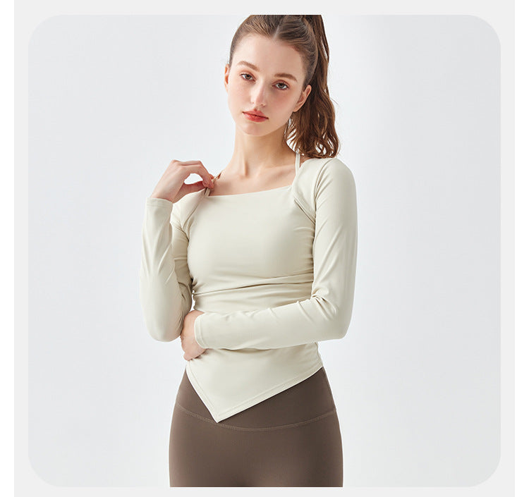 10/2023 sports yoga long-sleeved women's tight-fitting autumn and winter naked sense folds fashion quick-drying Pilates fitness training top