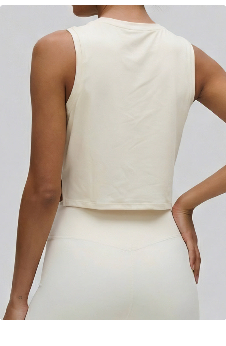 03/2026 fouregg Sleeveless yoga vest for women, cropped, loose-fitting, lightweight, breathable, casual yoga wear.