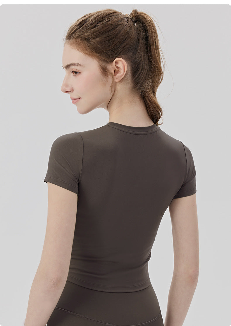 01/2026 Pilates Yoga Short-Sleeve Round Neck Fitted Slimming Sports T-Shirt Lightweight Comfortable Fitness Top