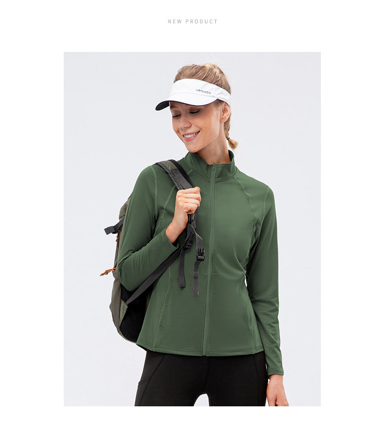 09/2025 Veste de sport à fermeture éclair et manches longues pour femme Automne/Hiver, Tenue de yoga de fitness ajustée, Haut de course élastique à séchage rapide 12613