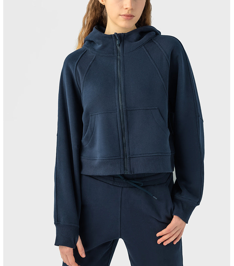 2023.09 SCA Autumn Winter warm with velvet zipper hooded sports coat loose yoga casual fashion all-in-one hoodie