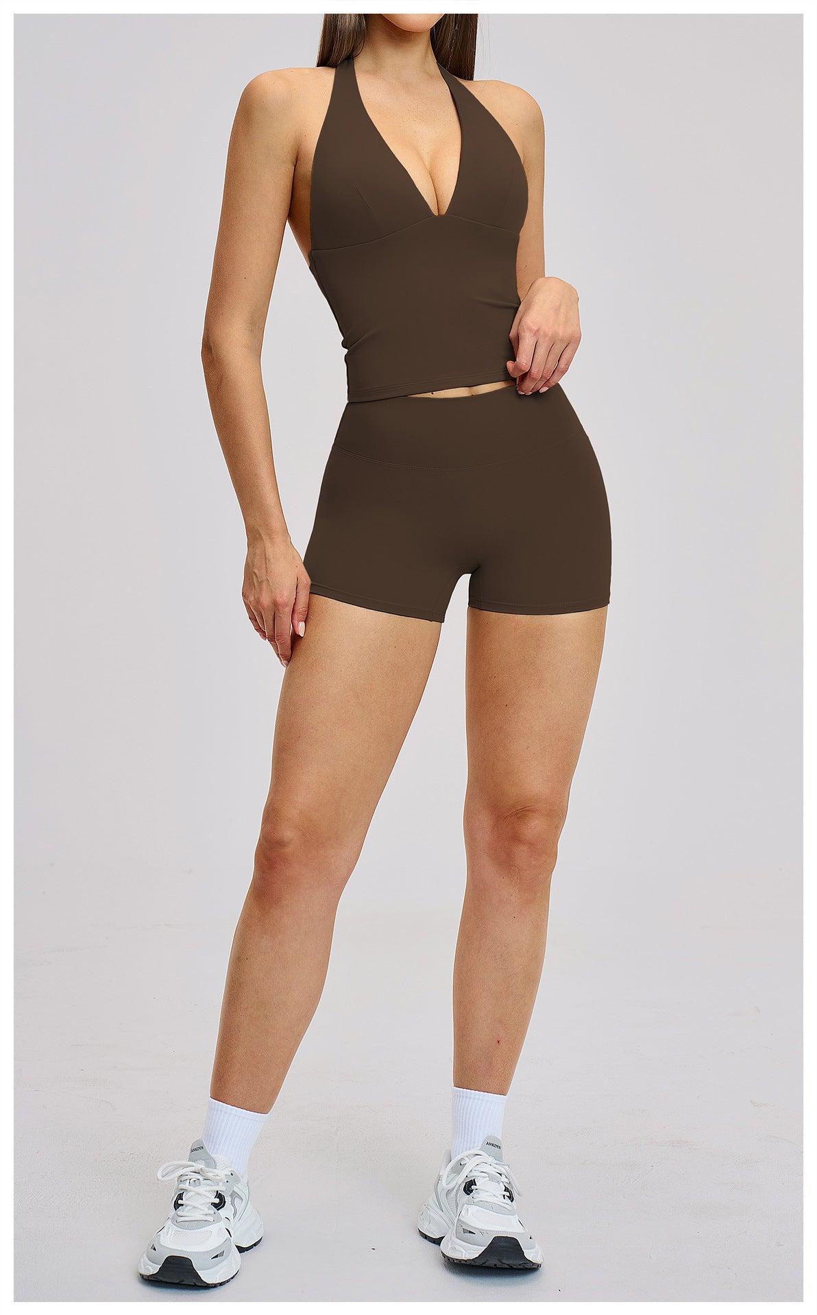 03/2026 Brushed Micro-flare Yoga Set, European and American Style Sports Running Fitness Set, Halter Neck Yoga Suit 4201